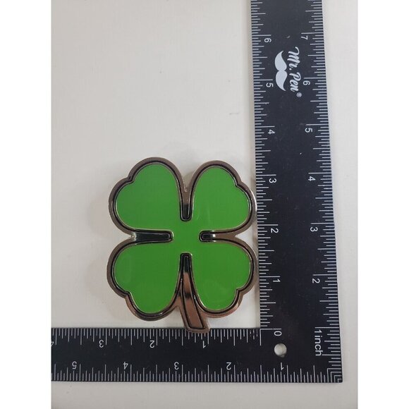 Four Leaf Clover Shamrock Belt Buckle Silver Tone Green Enamel St.Patricks Day - Picture 6 of 7